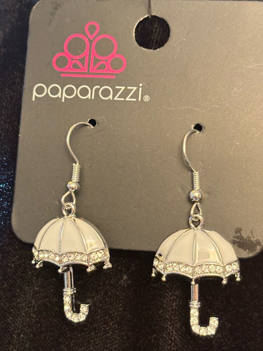 paparazzi White Umbrella Charm Dangle Earrings